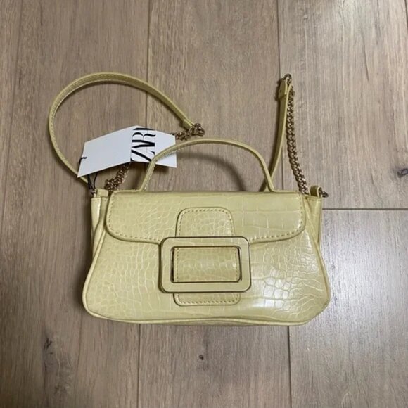 Zara Animal Print Crossbody Bag with Buckle Yellow - Picture 7 of 11
